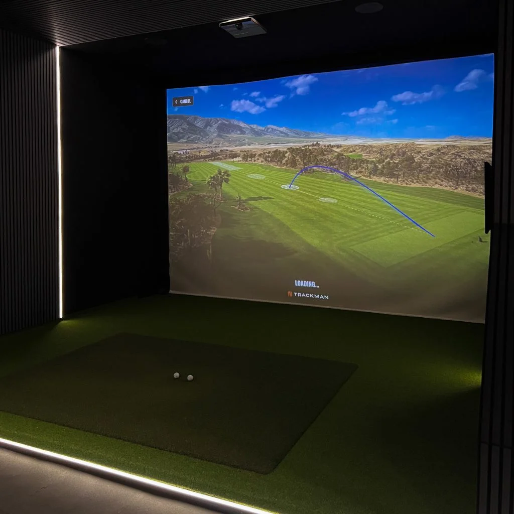 Indoor golf simulator bay with TrackMan technology at Flyte Golf Cork